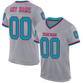 Custom Gray Teal Black-Pink Mesh Authentic Throwback Football Jersey