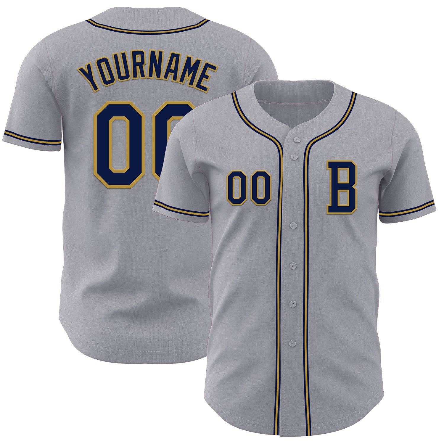 Custom Gray Navy-Old Gold Authentic Baseball Jersey