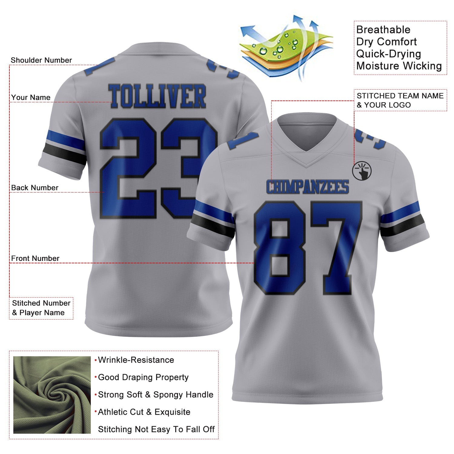 Custom Gray Royal-Black Authentic Football Jersey