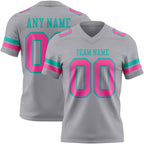Custom Gray Pink-Aqua Authentic Football Jersey