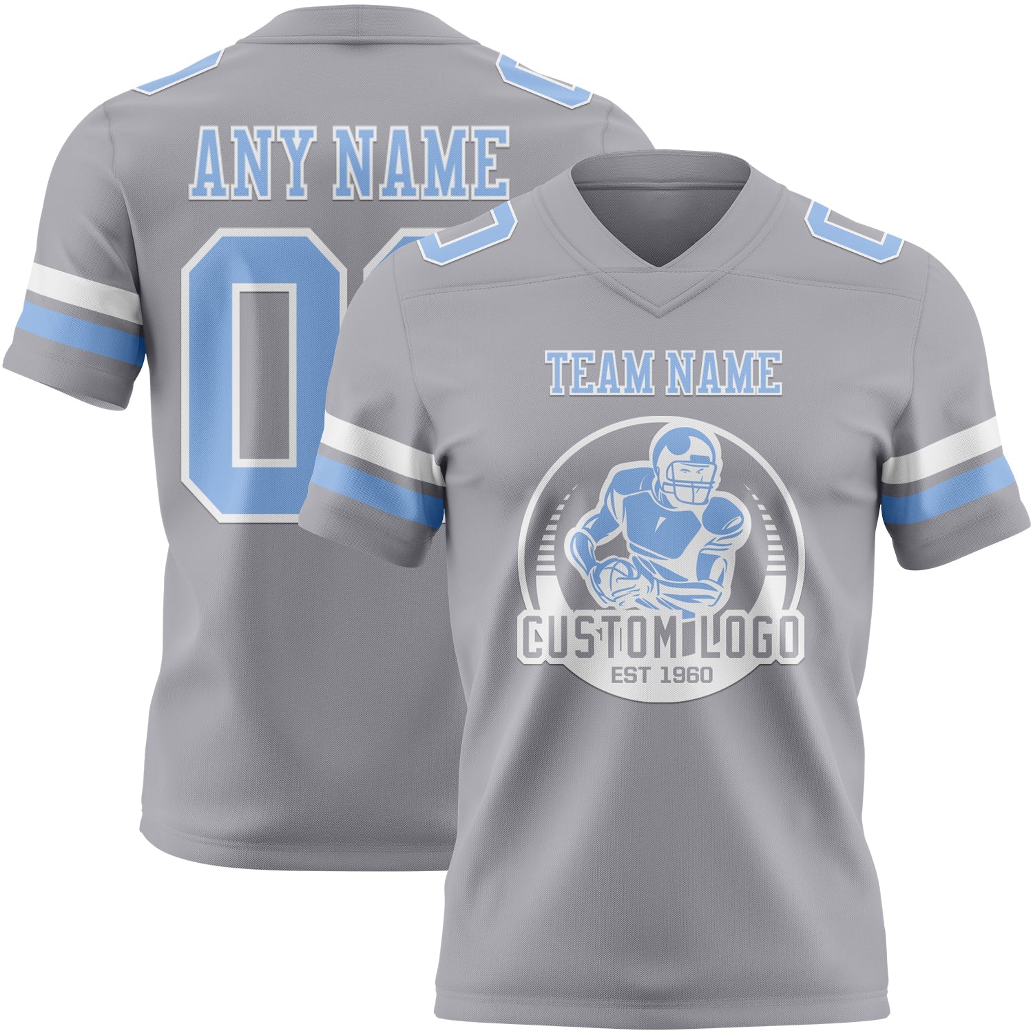 Custom Gray Light Blue-White Authentic Football Jersey