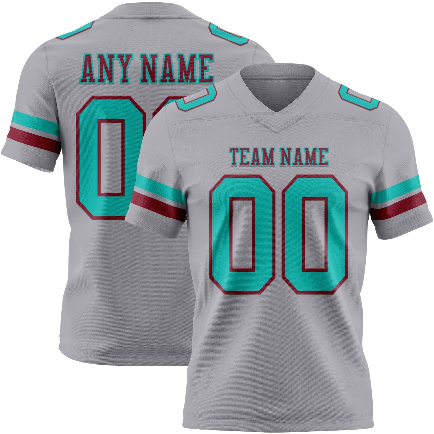 Custom Gray Aqua-Crimson Authentic Football Jersey