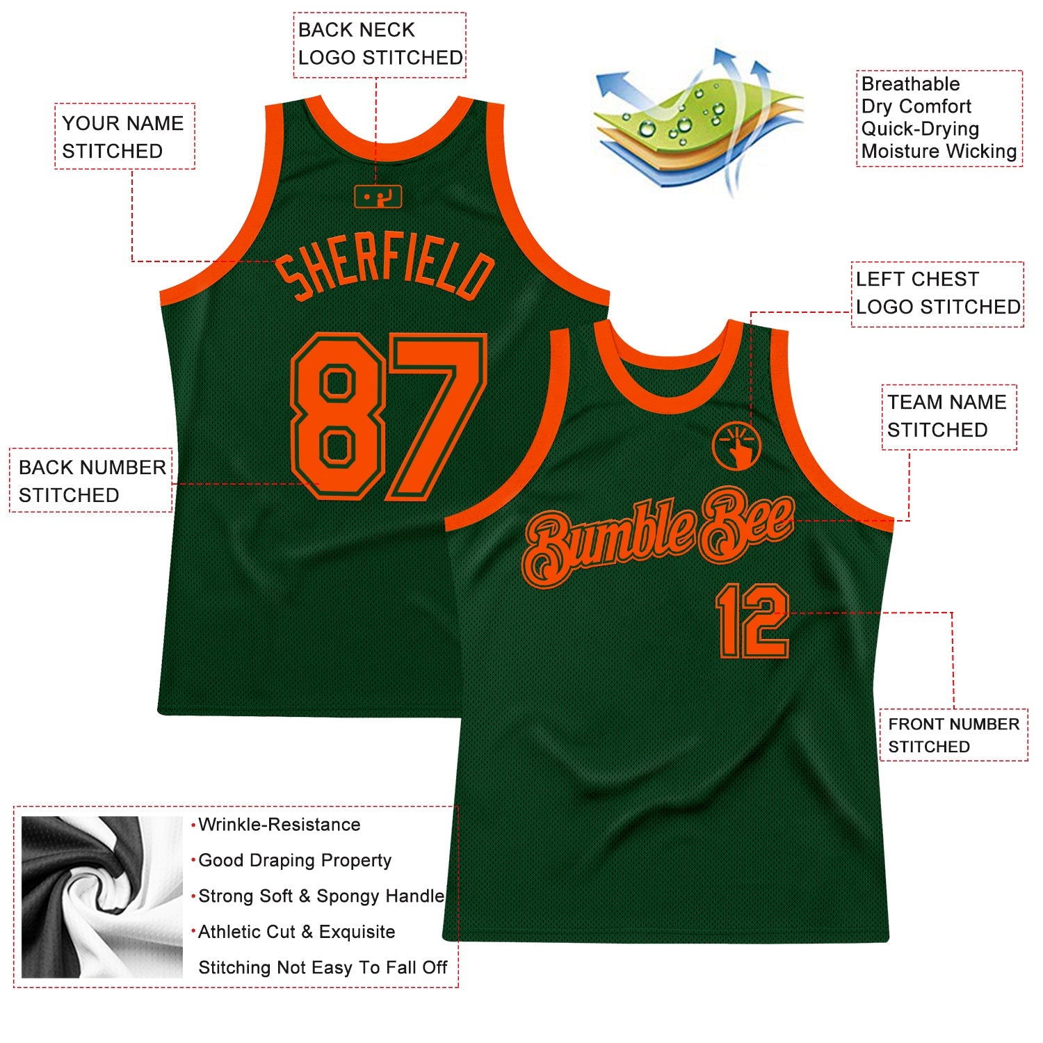 Custom Green Orange Authentic Throwback Basketball Jersey