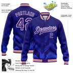 Custom Royal Purple-Orange 3D Pattern Design Bomber Full-Snap Varsity Letterman Jacket