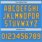 Custom Powder Blue Gold-Purple Bomber Full-Snap Varsity Letterman Two Tone Jacket