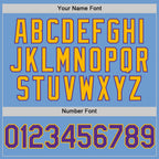 Custom Light Blue Purple-Gold Bomber Full-Snap Varsity Letterman Two Tone Hoodie Jacket