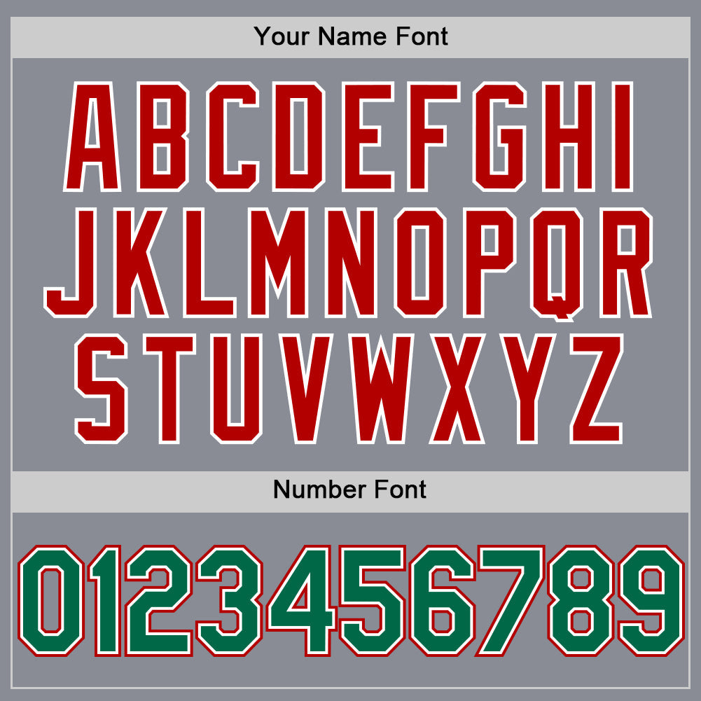 Custom Gray Kelly Green-Red Bomber Full-Snap Varsity Letterman Hoodie Jacket