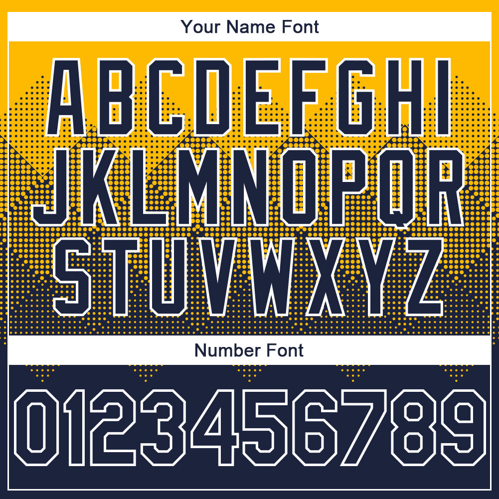 Custom Gold Navy-White Gradient Square Shape 3D Pattern Design Bomber Full-Snap Varsity Letterman Hoodie Jacket