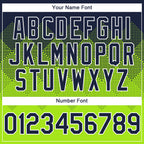 Custom Navy Neon Green-White Gradient Square Shape 3D Pattern Design Bomber Full-Snap Varsity Letterman Hoodie Jacket