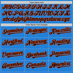 Custom Powder Blue Black-Orange Bomber Full-Snap Varsity Letterman Hoodie Jacket