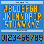 Custom Powder Blue Navy-Gold Bomber Full-Snap Varsity Letterman Hoodie Jacket