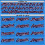 Custom Powder Blue Royal-Orange Bomber Full-Snap Varsity Letterman Hoodie Jacket