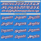 Custom Powder Blue Royal-Red Bomber Full-Snap Varsity Letterman Hoodie Jacket