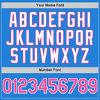 Custom Powder Blue Pink-White Bomber Full-Snap Varsity Letterman Hoodie Jacket