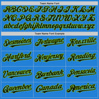 Custom Powder Blue Black-Neon Green Bomber Full-Snap Varsity Letterman Two Tone Hoodie Jacket