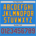 Custom Powder Blue Purple-Gold Bomber Full-Snap Varsity Letterman Two Tone Hoodie Jacket