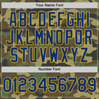 Custom Camo Royal-Yellow Bomber Full-Snap Varsity Letterman Salute To Service Hoodie Jacket