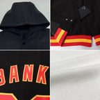 Custom White Purple-Black Bomber Full-Snap Varsity Letterman Hoodie Jacket