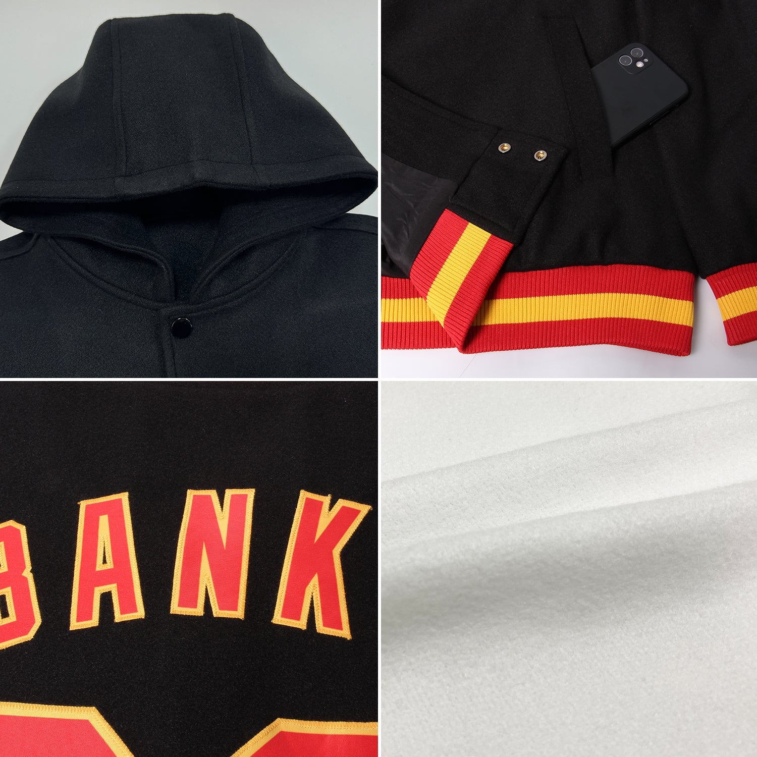 Custom White Orange-Purple Bomber Full-Snap Varsity Letterman Hoodie Jacket