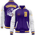 Custom Purple Gold-White Bomber Varsity Letterman Two Tone Zipper Jacket