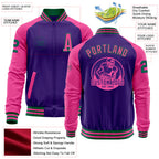 Custom Purple Pink-Kelly Green Bomber Varsity Letterman Two Tone Zipper Jacket