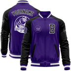 Custom Purple Black-White Bomber Varsity Letterman Two Tone Zipper Jacket