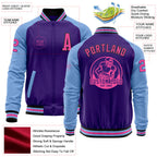 Custom Purple Pink Black-Light Blue Bomber Varsity Letterman Two Tone Zipper Jacket