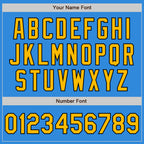 Custom Powder Blue Gold-Black Bomber Varsity Letterman Zipper Jacket