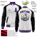 Custom White Purple-Black Bomber Varsity Letterman Two Tone Zipper Jacket