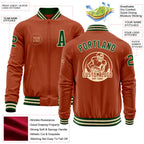 Custom Texas Orange Green-Cream Bomber Varsity Letterman Zipper Jacket