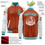 Custom Texas Orange Teal-White Bomber Varsity Letterman Two Tone Zipper Jacket