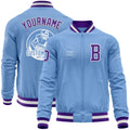Custom Light Blue Purple-White Bomber Varsity Letterman Zipper Jacket