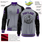 Custom Gray Purple-Black Bomber Varsity Letterman Two Tone Zipper Jacket