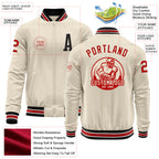 Custom Cream Red-Black Bomber Varsity Letterman Zipper Jacket