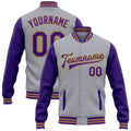 Custom Gray Purple-Old Gold Bomber Full-Snap Varsity Letterman Two Tone Jacket