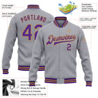 Custom Gray Purple-Old Gold Bomber Full-Snap Varsity Letterman Jacket