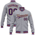 Custom Gray Purple-Old Gold Bomber Full-Snap Varsity Letterman Jacket