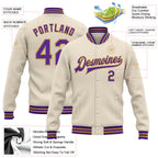 Custom Cream Purple-Old Gold Bomber Full-Snap Varsity Letterman Jacket
