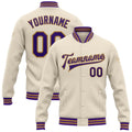 Custom Cream Purple-Old Gold Bomber Full-Snap Varsity Letterman Jacket