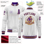 Custom White Purple-Old Gold Bomber Varsity Letterman Zipper Jacket