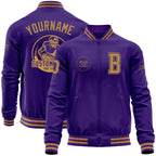 Custom Purple Old Gold Bomber Varsity Letterman Zipper Jacket
