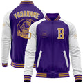 Custom Purple Old Gold-White Bomber Varsity Letterman Two Tone Zipper Jacket