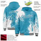 Custom Panther Blue White-Black Abstract Brush Stroke 3D Pattern Design Bomber Full-Snap Varsity Letterman Hoodie Jacket