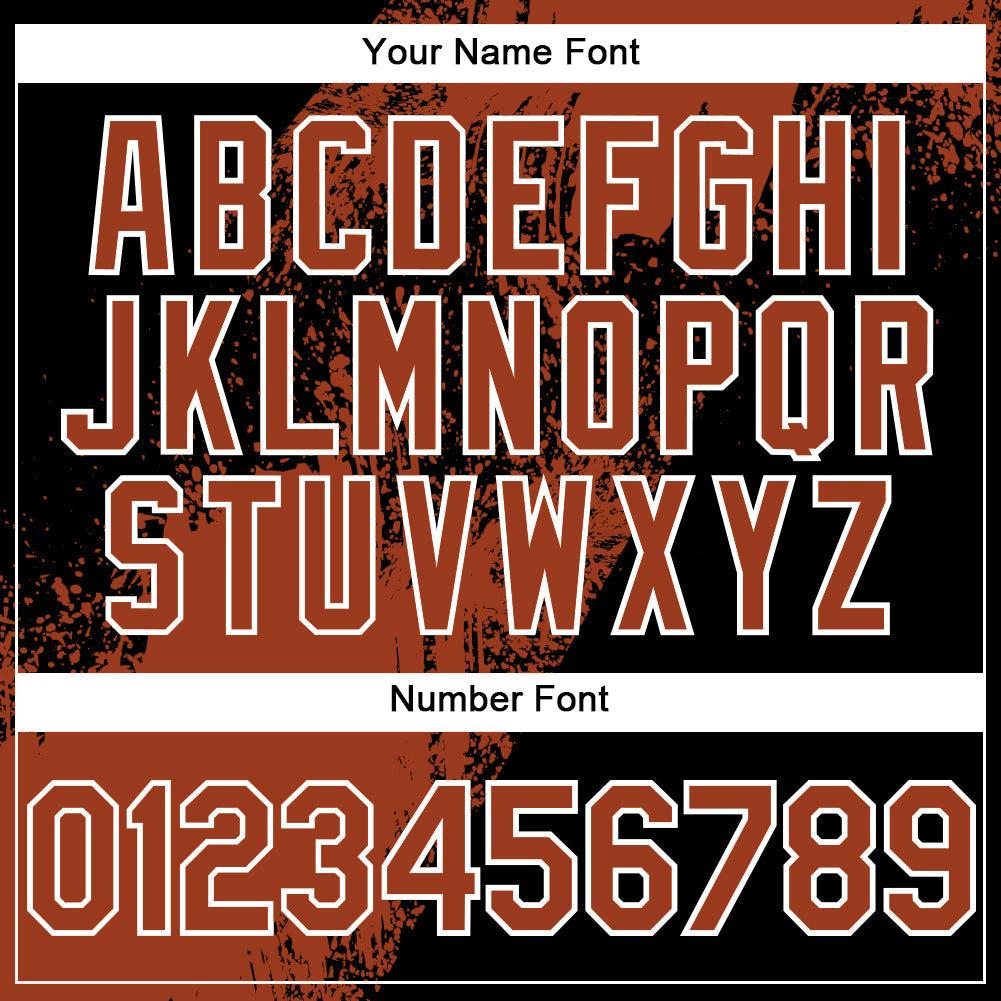 Custom Black Texas Orange-White Abstract Brush Stroke 3D Pattern Design Bomber Full-Snap Varsity Letterman Hoodie Jacket