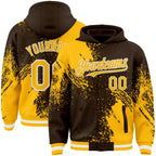 Custom Brown Gold-White Abstract Brush Stroke 3D Pattern Design Bomber Full-Snap Varsity Letterman Hoodie Jacket