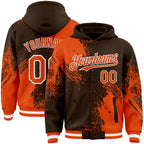 Custom Brown Orange-White Abstract Brush Stroke 3D Pattern Design Bomber Full-Snap Varsity Letterman Hoodie Jacket