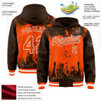 Custom Brown Orange-White Splash Art 3D Pattern Design Bomber Full-Snap Varsity Letterman Hoodie Jacket