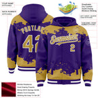 Custom Purple Old Gold-White Splash Art 3D Pattern Design Bomber Full-Snap Varsity Letterman Hoodie Jacket
