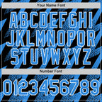 Custom Black Powder Blue-White Zigzag Shape 3D Pattern Design Bomber Full-Snap Varsity Letterman Hoodie Jacket