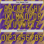 Custom Purple Old Gold Black-White Zigzag Shape 3D Pattern Design Bomber Full-Snap Varsity Letterman Hoodie Jacket